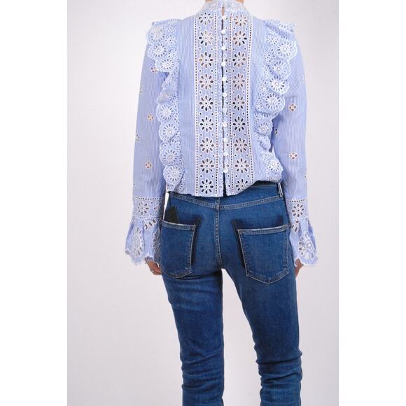 Sea Exploded New York Exploded Eyelet Ruffle Top Retail $ 345 Blue White - Picture 3 of 16